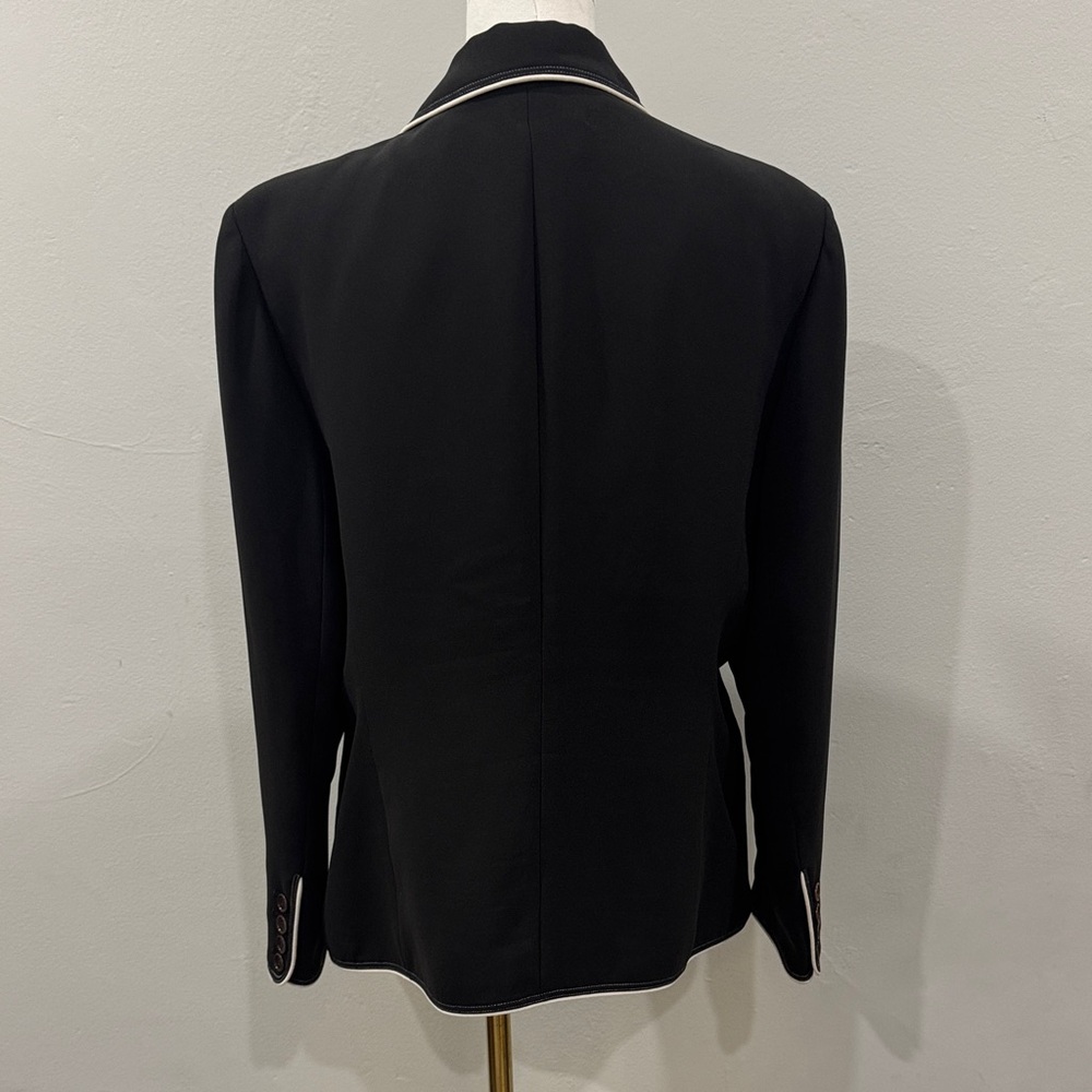 Oscar de la Renta Black Blazer with Off-White Piping – Size 14 - Picture 3 of 12